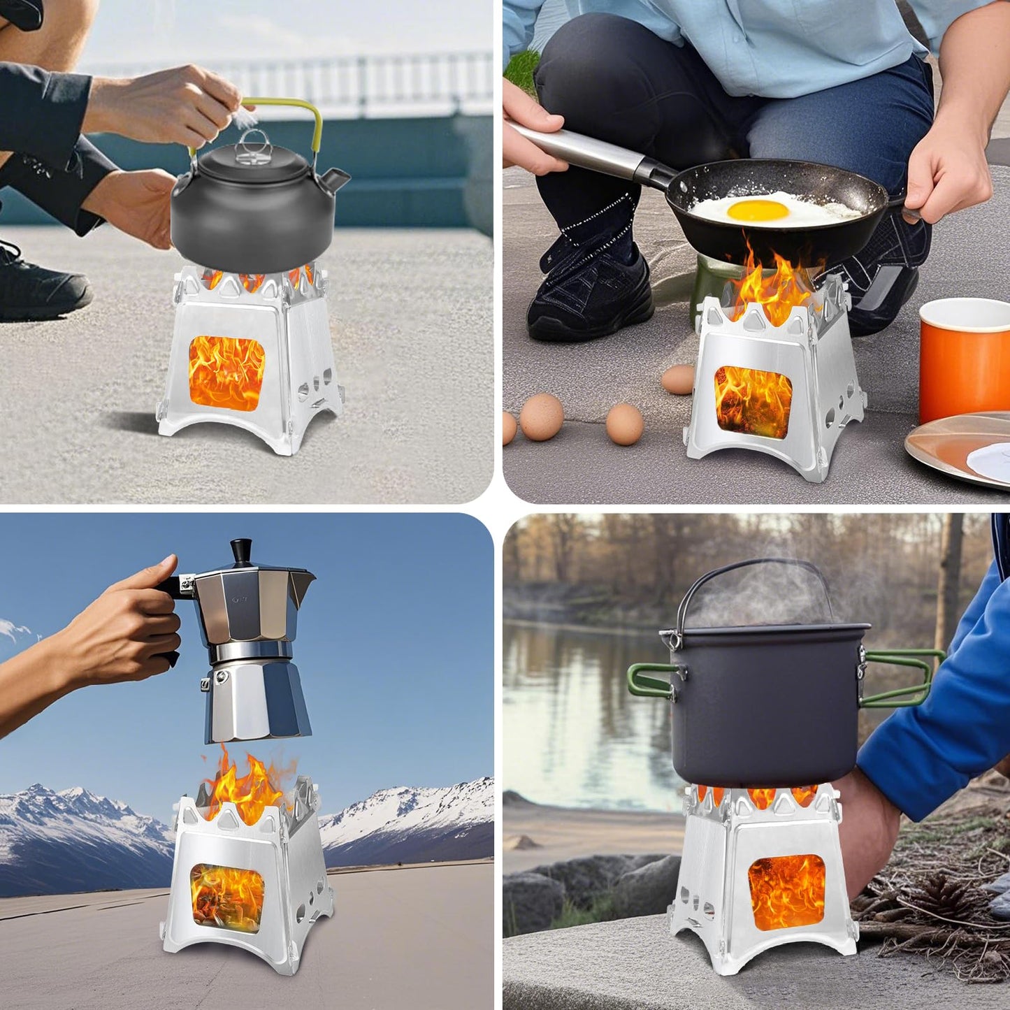 FAMJOALE Folding Wood Burning Stove, Outdoor Portable Camping Stove, Wood Backpacking Stove, Stainless Steel Hiking Stove for BBQ Picnic