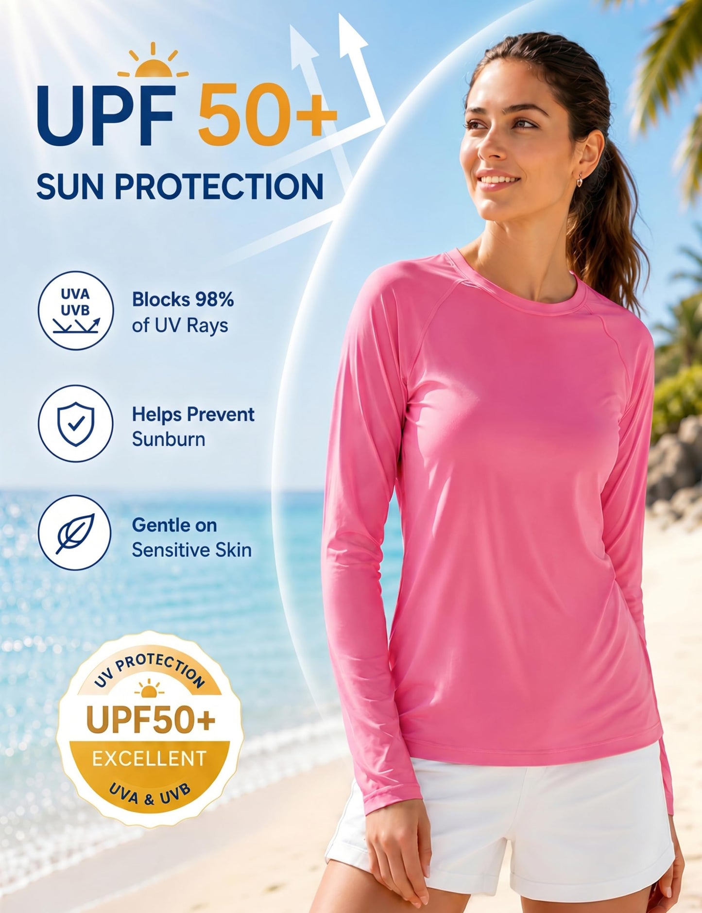 Boladeci Sun Shirts for Womens Rash Guard Long Sleeve Swim Shirts Woman UPF 50+ UV Protection Workout Top Rose Red L