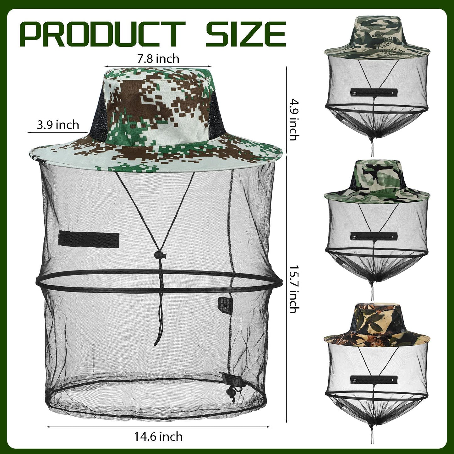 Sureio 8 Pcs Mosquito Net Hat Bee Keeper Hat Net for Head Safari Mesh Bucket Hat Sun Hats Bulk for Fishing Hiking Camping Gardening Men Women