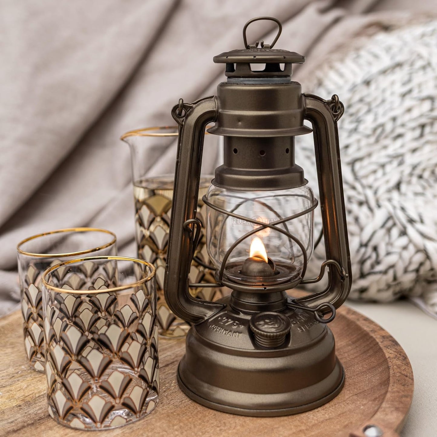 Outdoor Kerosene Fuel Lantern, German Made Weather Resistant Baby Special 276 Galvanized Hurricane Lamp for Camping or Patio, 10 Inches, Bronze