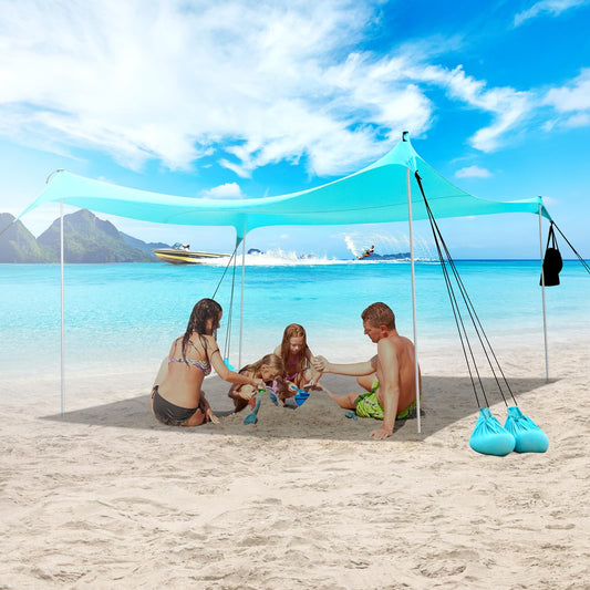 ABXMAS Beach Tent Sun Shelter with UPF50+ Protection, Grande Beach Tent for Family Vacation, Outdoor Beach Shade Canopy with 4 Pole and 8 Sandbags for Camping Fishing Backyard Fun (10×10FT)