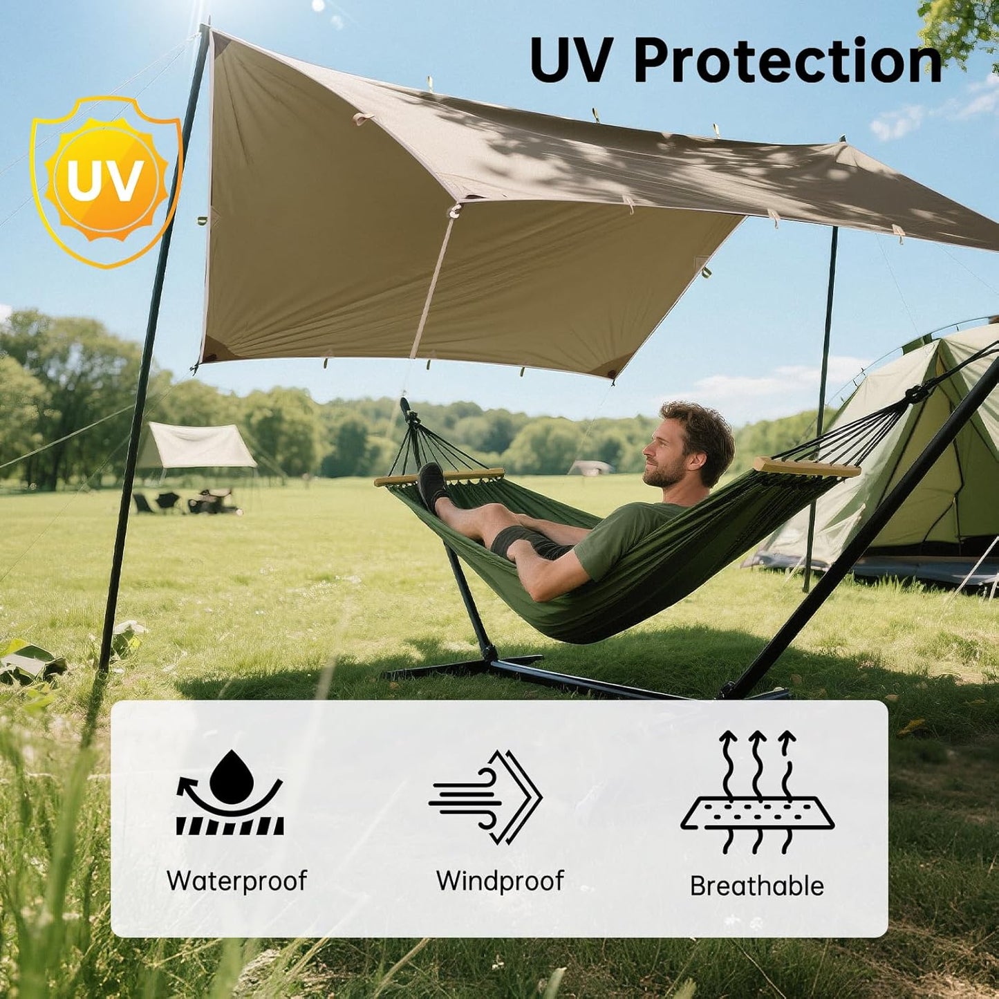 FREE SOLDIER Waterproof Portable Tarp Multifunctional Outdoor Camping Traveling Awning Backpacking Tarp Shelter Rain (Brown 10×10.5ft)