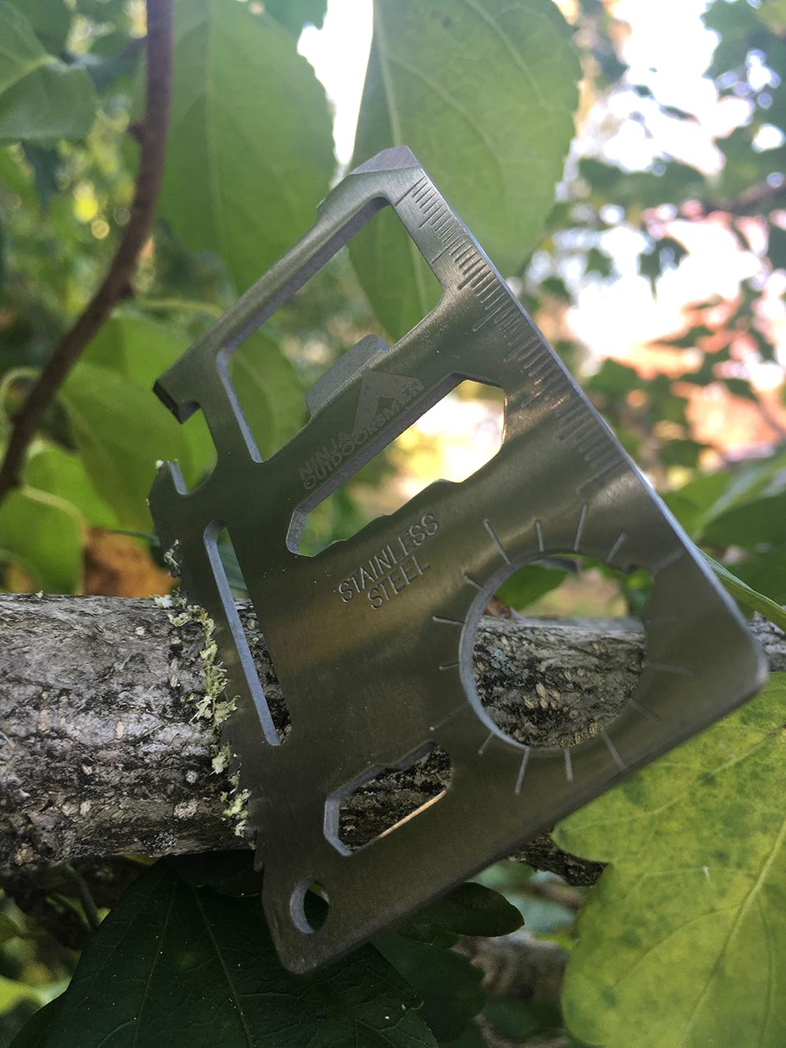 Ninja Outdoorsman 11 in 1 Stainless Steel Credit Card Pocket Sized Survival Multi-Functional Gadget Tool - Great Gift or Stocking Stuffer for Camping, Hiking or Emergency (Single, Silver)