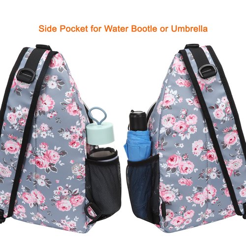 MOSISO Crossbody Sling Backpack, Travel Hiking Daypack Floral Chest Sling Bag Daypack, Peony Bouquet, Grey