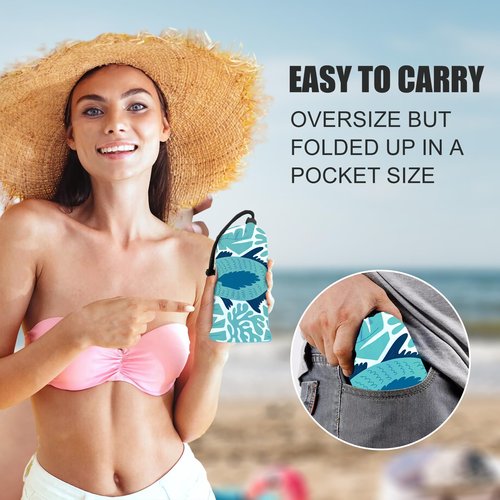 WTVIDAS Large Beach Blanket Waterproof Sandproof 79"x 83" for 1-4 Adults,Quick Drying Beach Mat,Lightweight & Durable,Beach Essentials for Family Beach Camping Travel Picnic(Green Fish)