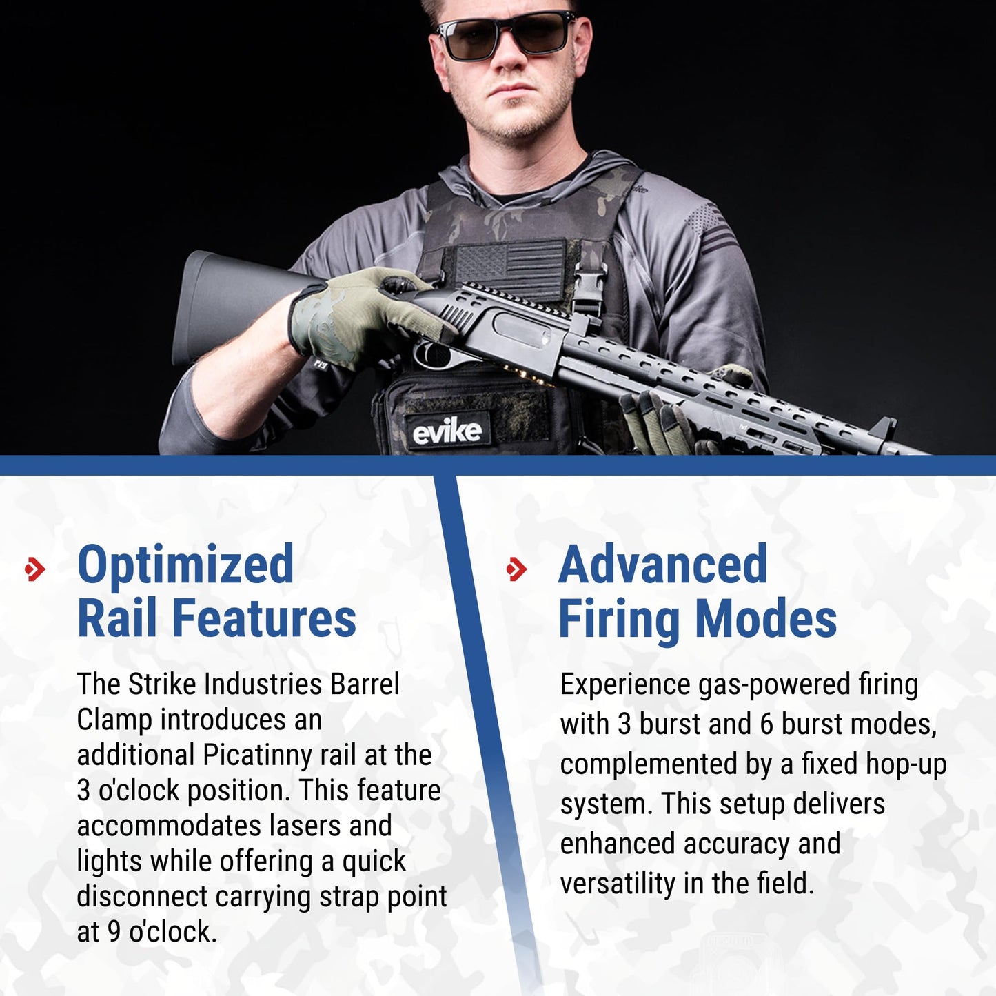 Evike Airsoft - EMG Strike Industries Licensed M870 Gas Powered Pump Action Airsoft Shotgun w/MLOK H-Guard by Golden Eagle (Color: Black)