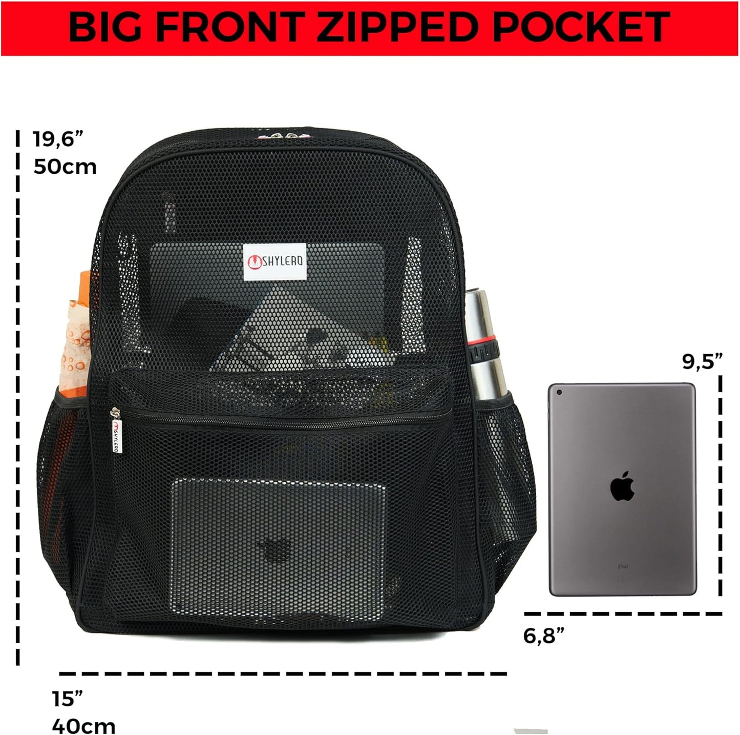 SHYLERO Mesh Backpack XXL (36L) - Lightweight Heavy-Duty Clear Backpack Made of Reinforced 3D Mesh - H19.6 xW15 xD7