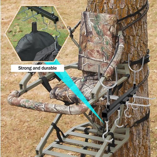 Tree Stand Gun Holder for 1 Inch Square Tubing, Treestands Rifle Holder Gun Rest Crossbow Holder Come with 6 Metal Gear Hooks, Easy Installation for Outdoor Hunting Gear Accessories