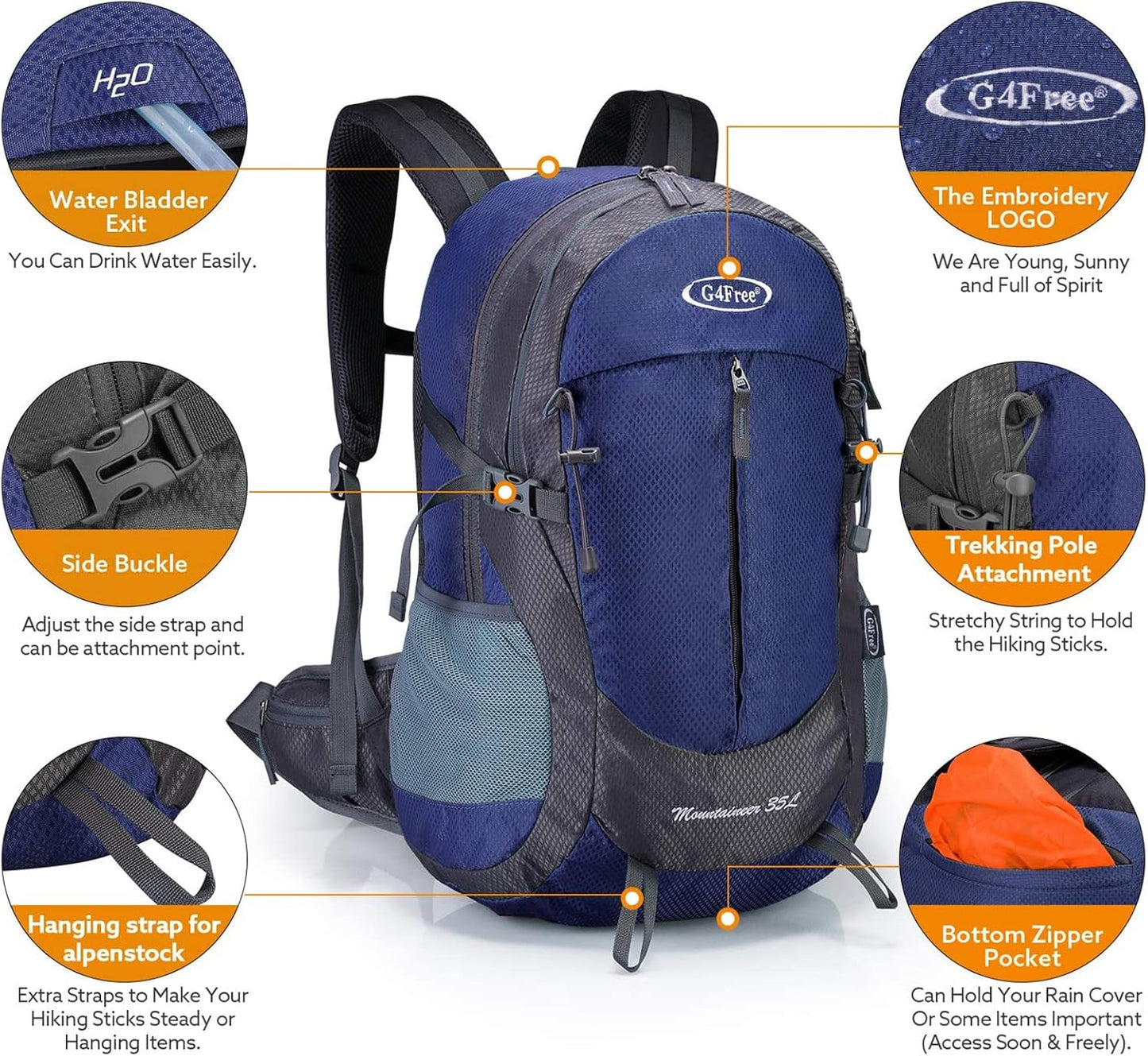 G4Free 35L Hiking Backpack Water Resistant Outdoor Sports Travel Daypack Lightweight with Rain Cover for Women Men (Peacock Green)