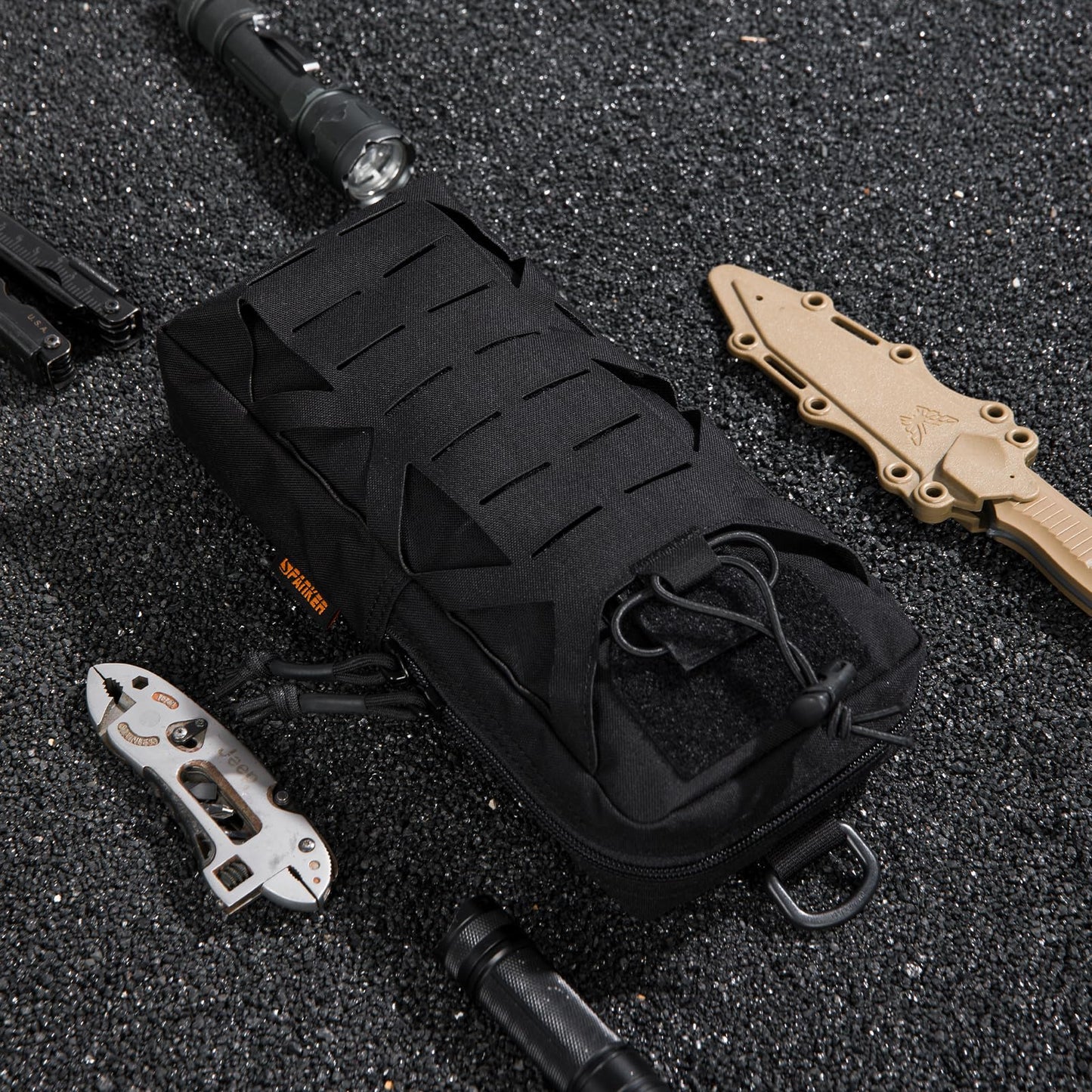 EXCELLENT ELITE SPANKER Tactical EDC Pouch Molle Utility Tool Pouches Gadget Organizer Pocket Waist Belt Bag(Black)