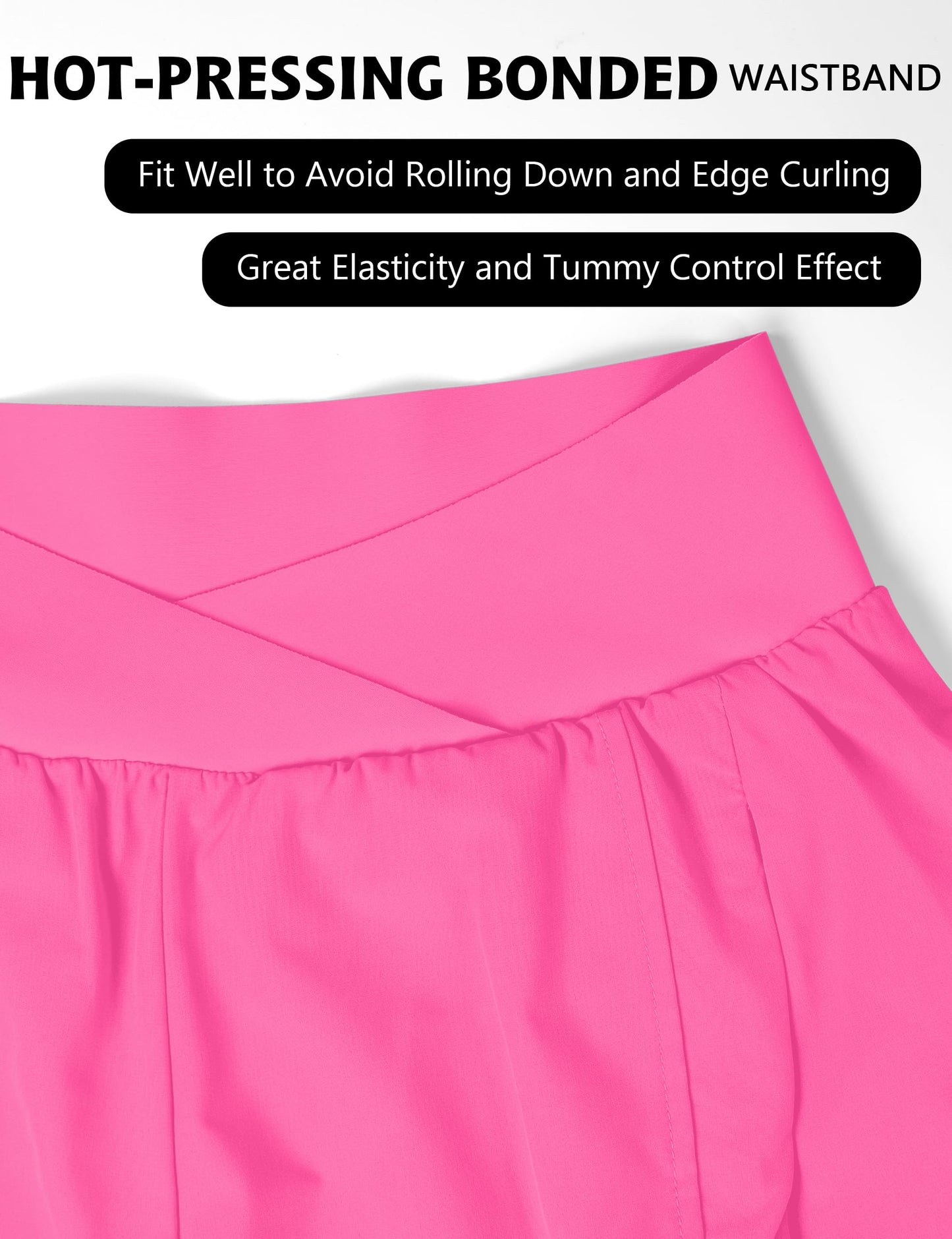 Blooming Jelly Women's Workout Shorts Athletic Running Crossover High Waisted Gym Sport Yoga Shorts with Zipper Pockets (Hot Pink,X-Small)