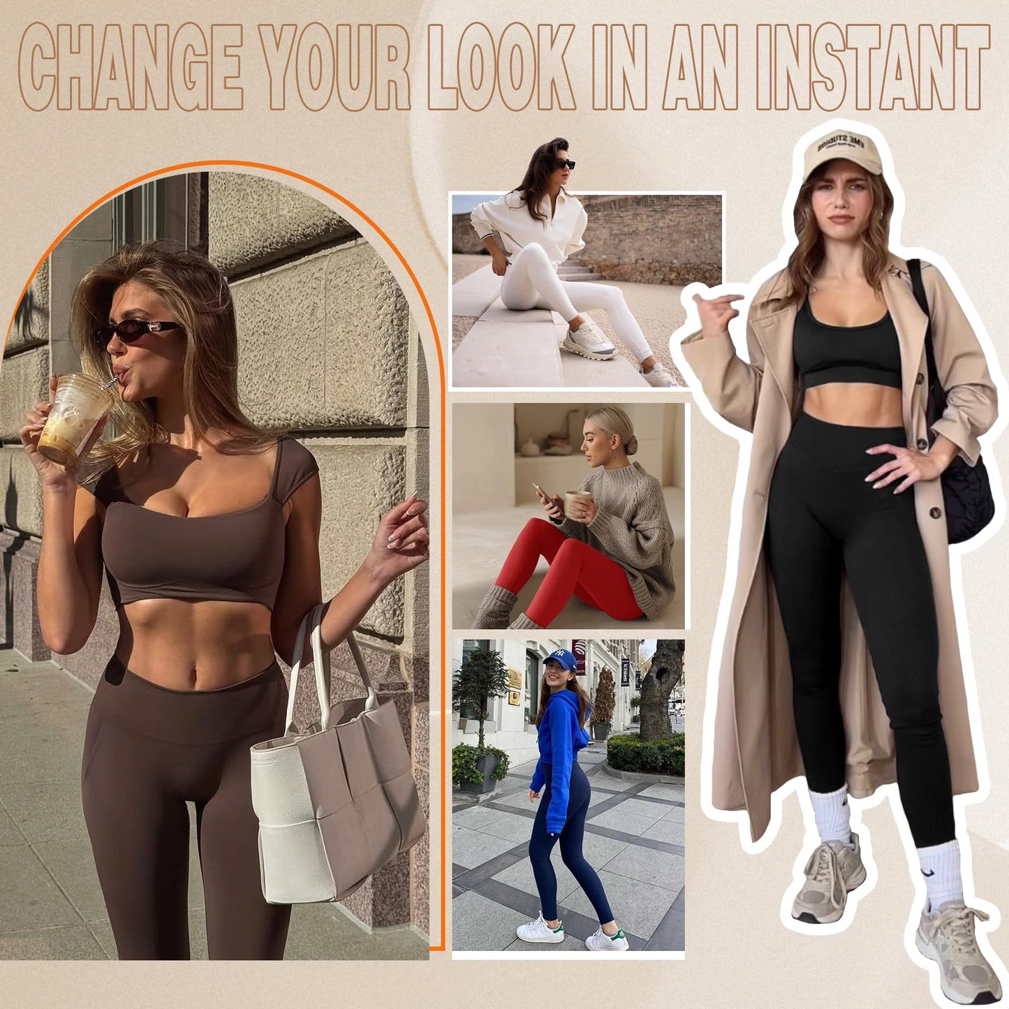 iaoja High Waisted Leggings for Women with Pockets - Tummy Control Soft Workout Running Yoga Printed Pants（Brown Large-X-Large）