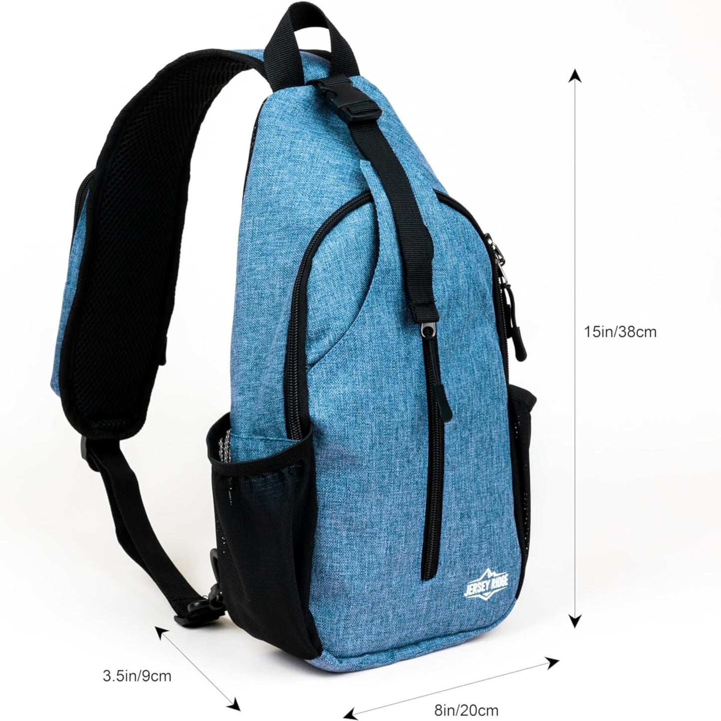 JERSEY RIDGE Crossbody Sling Bag – Anti-Theft Carryall Daypack Backpack with Adjustable Chest Strap for Travel or Hiking (Blue)