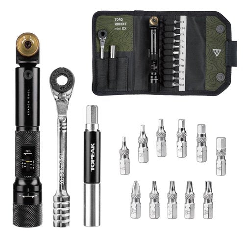Topeak Torq Rocket Mini DX - 1-6Nm Adjustable Torque Wrench with Ratcheting Head and Multi-Tool Set