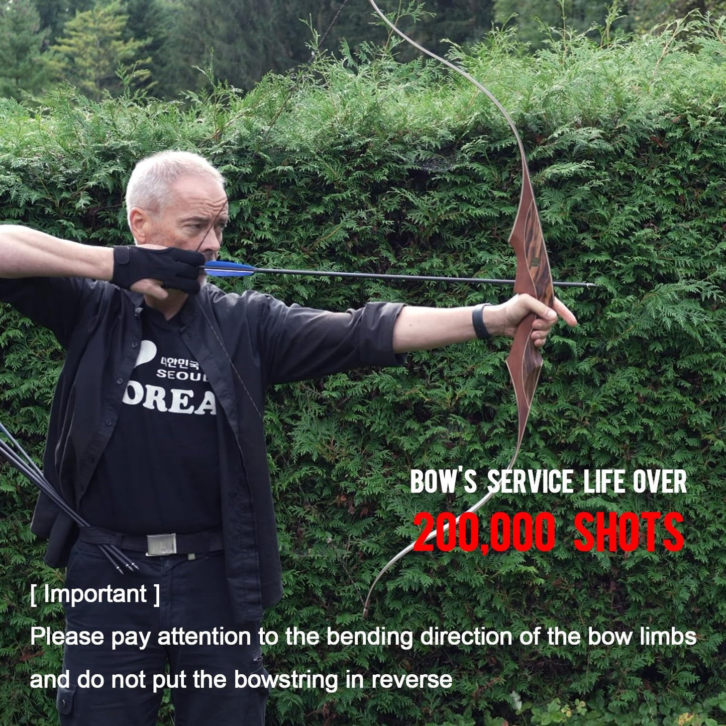 Sanlida Archery 60" Royal X8 One-Piece Bow Traditional Wooden Hunting Bow Handmade Hunting Bow and Arrows Kit for Adults & Traditional Archers, RH Only (40lbs, Dark Wood)