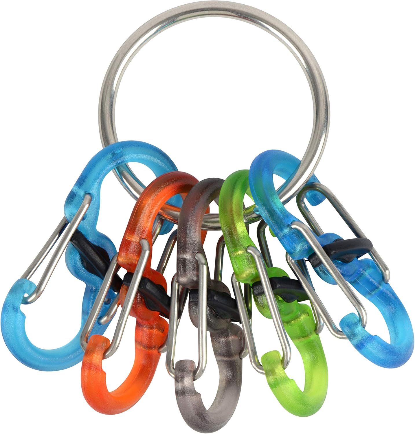 Nite Ize Key Ring Locker, Stainless Steel Keychain Ring with 5 Colorful Locking Plastic S-Biners