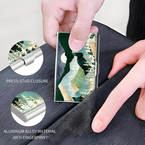 Business Card Holder, Stainless Steel Card Case, Metal Men's and Women's Business Card Case, Cute Buckle Style Card Holder, Wallet Credit ID Case for Office Blue Bows