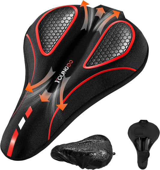 YOUNGDO Bike Seat Cushion with Waterproof Gel Bike Seat Cover, 11.2" x7.4, Bicycle Seat Cushion for Bike Seat, Shock Absorbing, Seats Cushion Fit for Peloton, BMX, MTB & Road