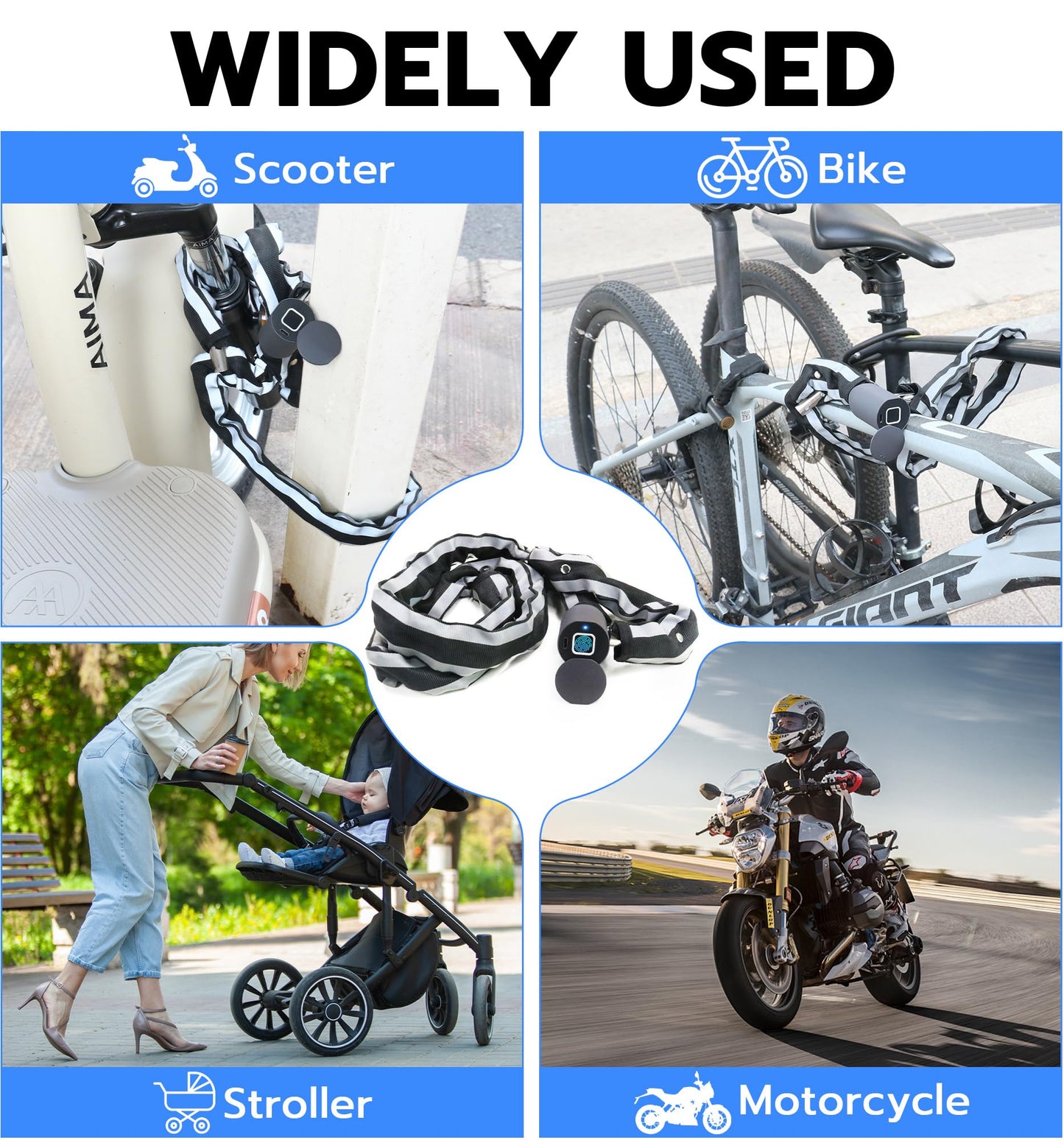 Anweller Scooter Chain Lock, Electric Scooter Accessories, Fingerprint Keyless Biometric Smart Bluetooth App Electronic Digital Heavy Duty Anti Theft Bike Lock