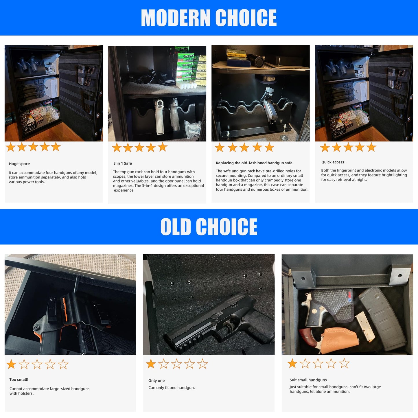 Grimtron Gun Safe for Handgun - (2.03 cu. ft.) Include 【Gun Organizer & Gun Rack】 Silent Mode, Backlit Keypad, and LED Light Safe Box Anti-Rust, Anti-Theft, Anti-Pry