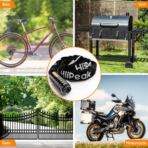 HiiPeak Bike Lock, 5-Digit Resettable Combination, Heavy Duty Bicycle Chain Lock, High-Security Cycling Locks Anti-Theft Lock Chain for Bike Motorcycle, Gate, Fence, Grill (940mm x 7mm)