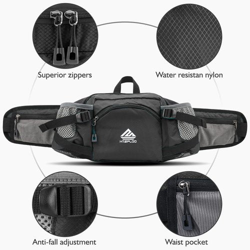 HTZPLOO Fanny Pack Waist Bag with Water Bottle Holder for Men Women Running Hiking Travel Dog Walking Workout Cycling Outdoor (Black)