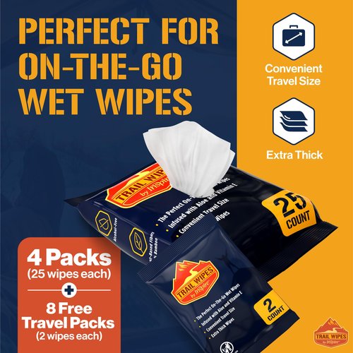 Inspire Trail Wipes | Camping Wipes Body Wipes Adults | Biodegradable Wipes For Camping, Travel, Gym With Aloe And Vitamin E | No Rinse Bathing Shower Wipes Women Or Men (100 Count (4 Packs Of 25))