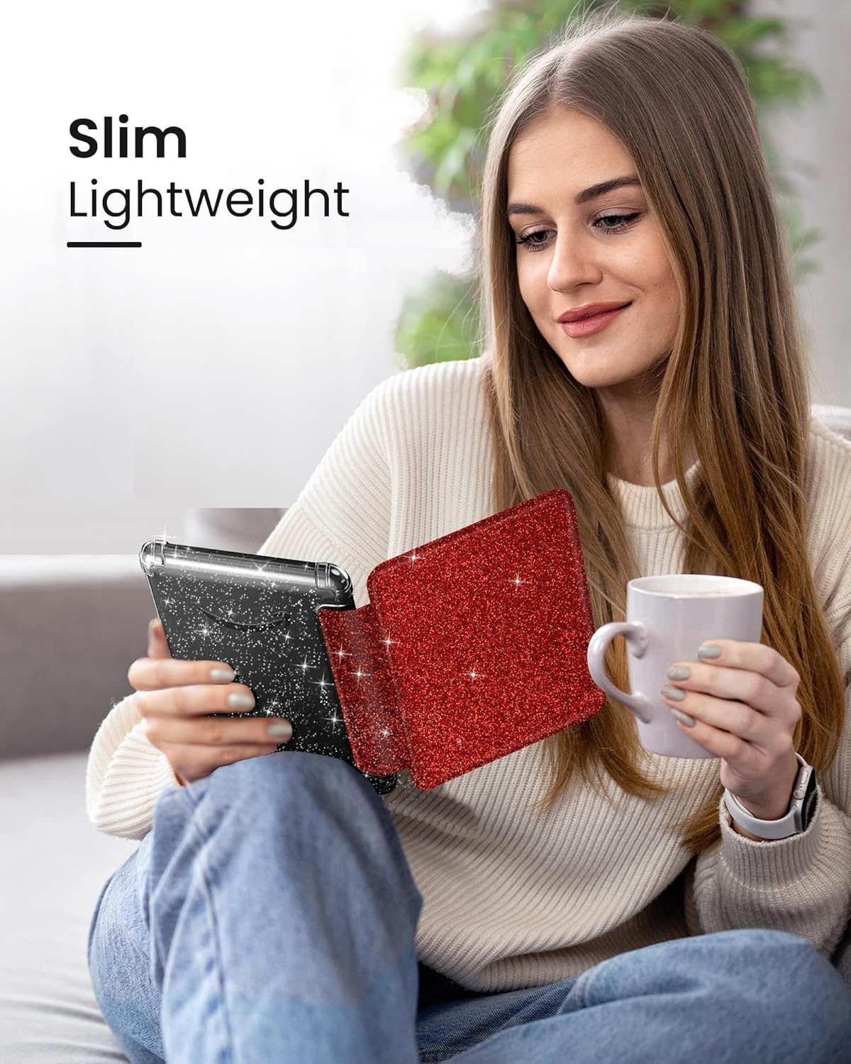 MoKo Case for All-New 7" Kindle Paperwhite 2024 12th Gen&Kindle Colorsoft Signature Edition 2024,Ultra Clear Soft Flexible Glitter TPU Back Cover Light Shell with Auto Wake/Sleep, Glitter Purple