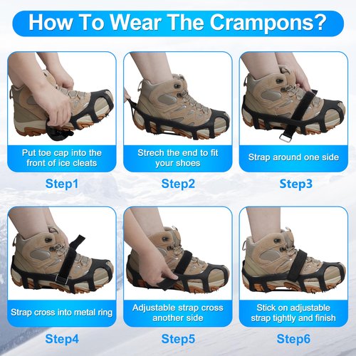Ice Cleats Snow Traction Cleats Crampons for Shoes, Anti-Skid Overshoe 9 Studs Stainless Steel Grippers Slip-on Stretch Footwear for Walking Jogging Hiking Mountaineering Ice Snow Grips(Large)