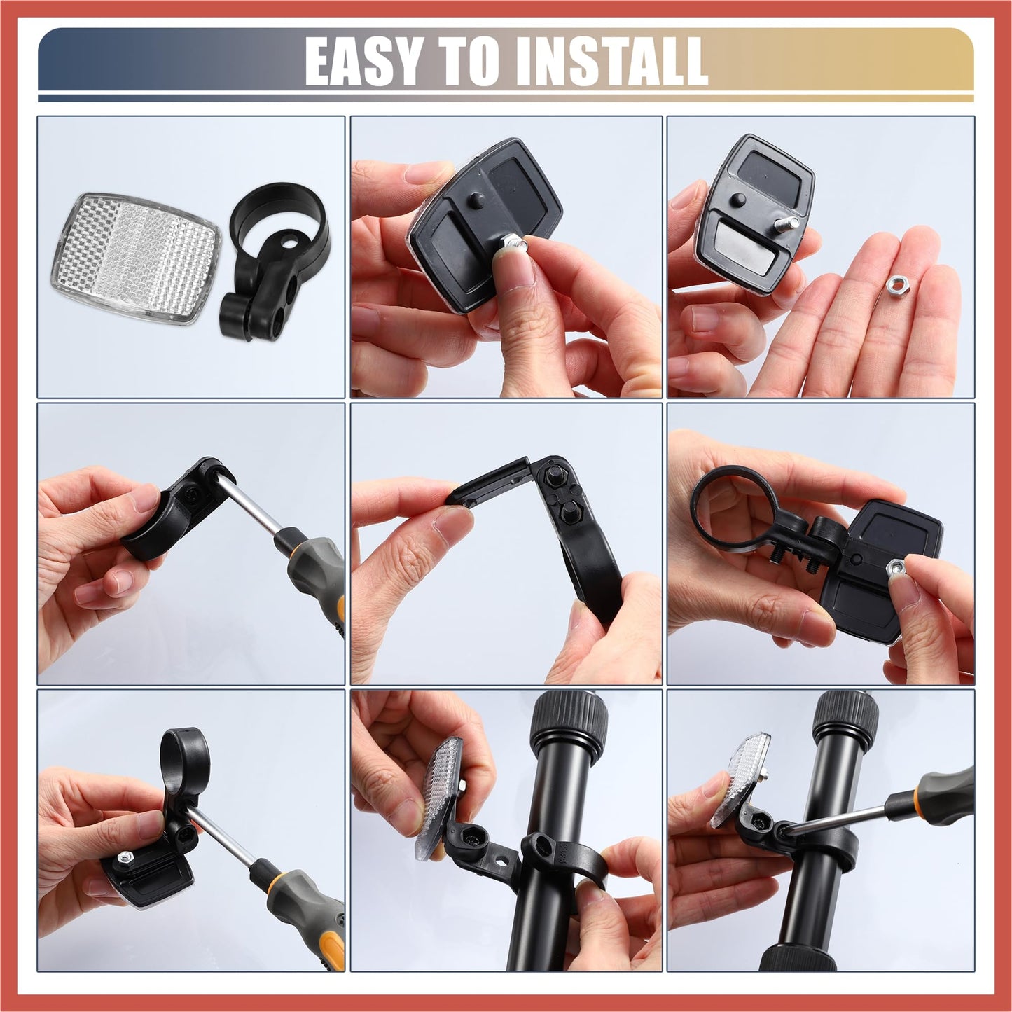 ACROPIX 10pcs Bicycle Front Rear Reflector Kit Mountain Bike Safety Warning Reflectors for Handlebar Seatpost and Night Cycling Red and White Car Parts