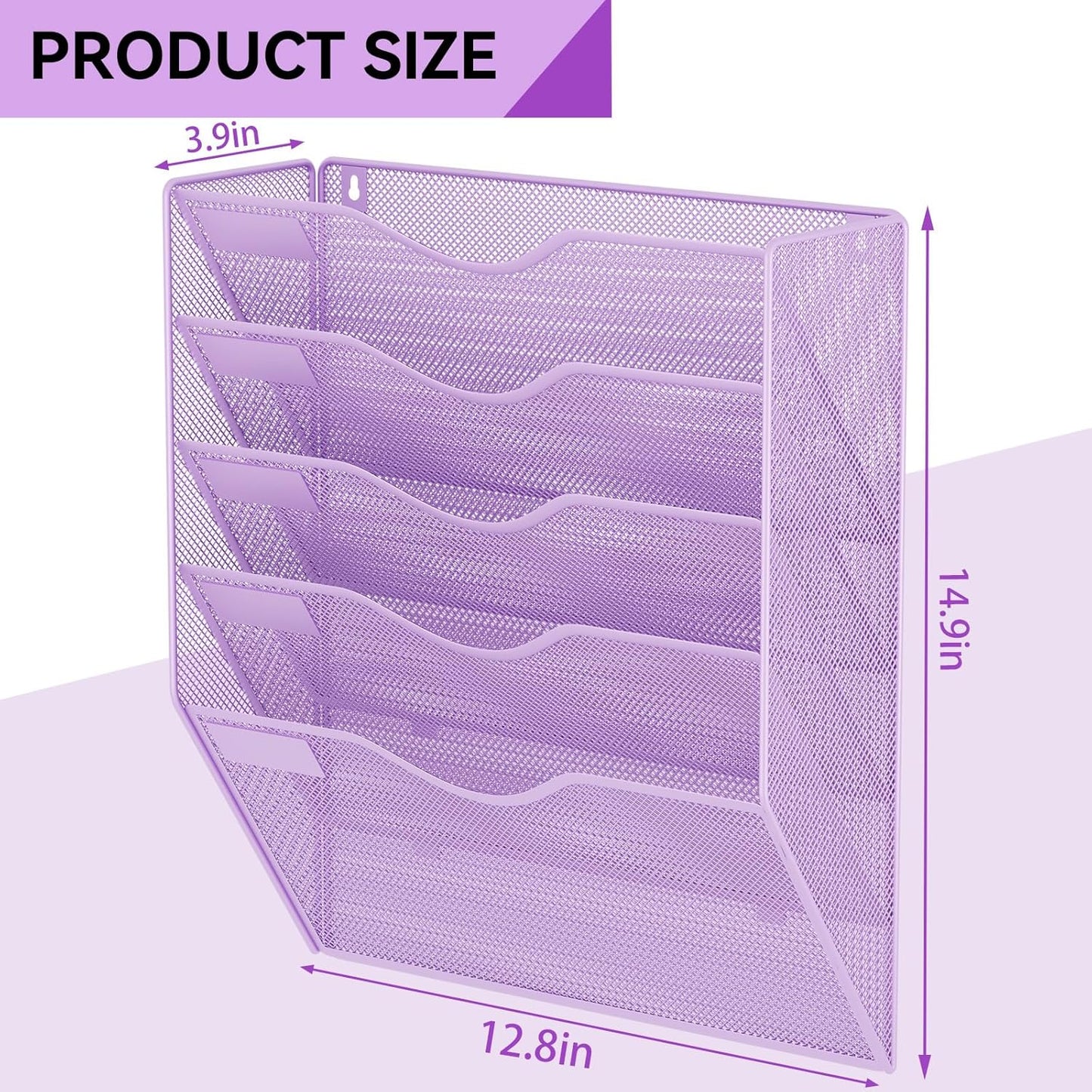 5 Pockets Mesh Hanging Wall File Holder Organizer Wall Mounted Paper Magazine Rack, Black