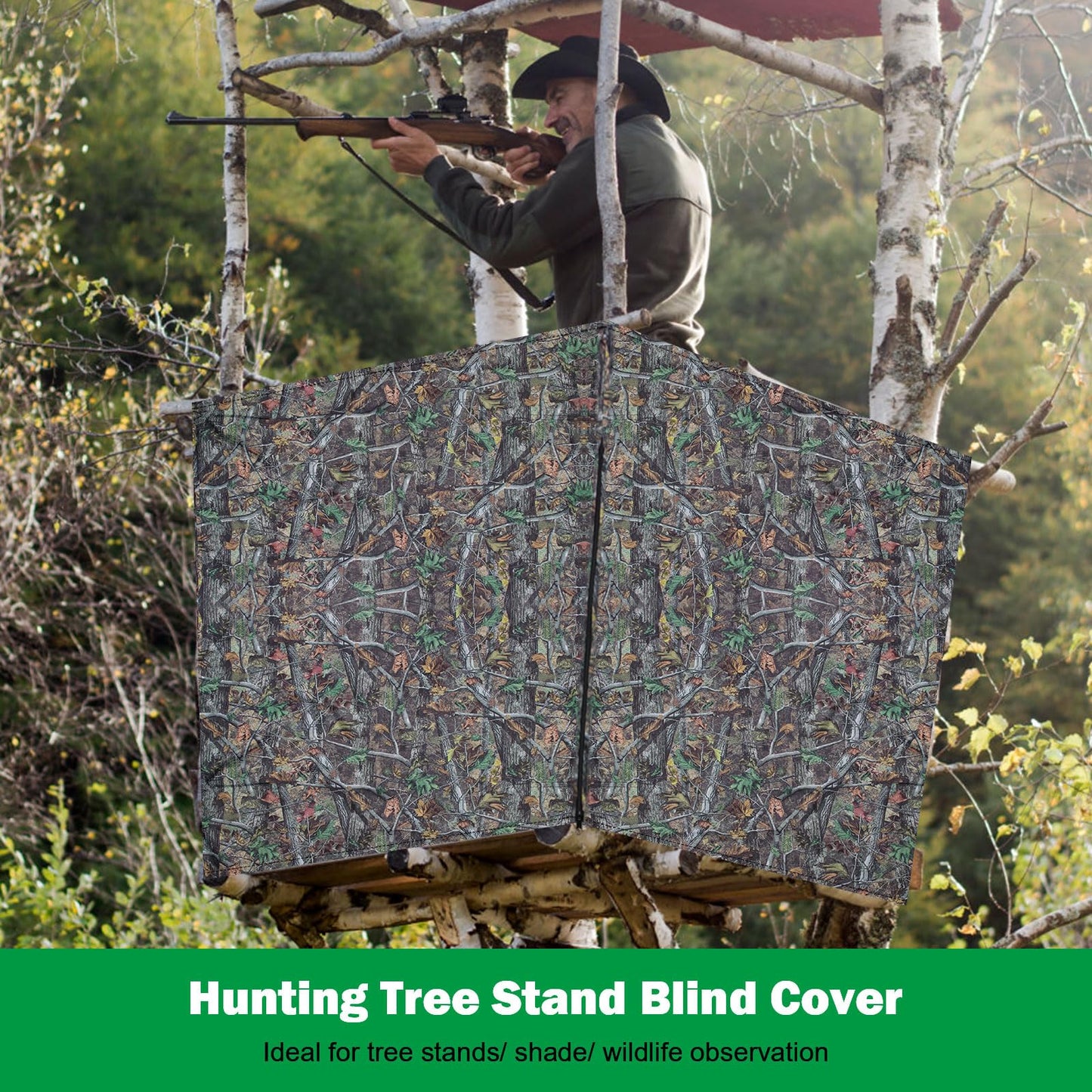 Anglekai Deer Hunting Tree Stand Blind Cover, 93" x 35" Hunting Treestand Camo Blind Cover with 2 Pocket for Elevated