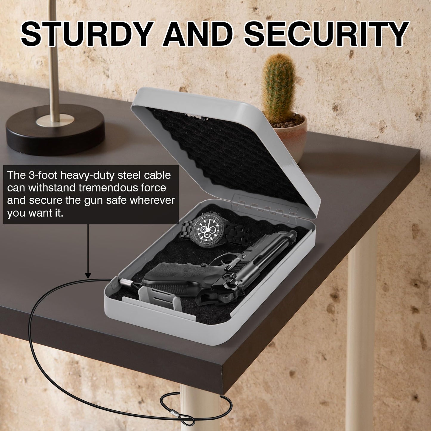 Arvilon Gun Safe, Car Gun Safe for Handgun with Combination Lock, Pistols safe Lock Box for Handgun, 11.4"x 7.5"x 2.5" Portable Hand Gun Safe Lock Box for Car, Home, Travel, Gray