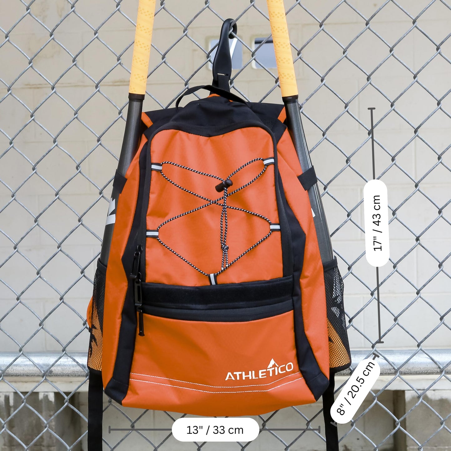 Athletico Youth Baseball Bag - Bat Backpack for Baseball, T-Ball & Softball Equipment & Gear | Holds Bat, Helmet, Glove | Fence Hook (Orange)