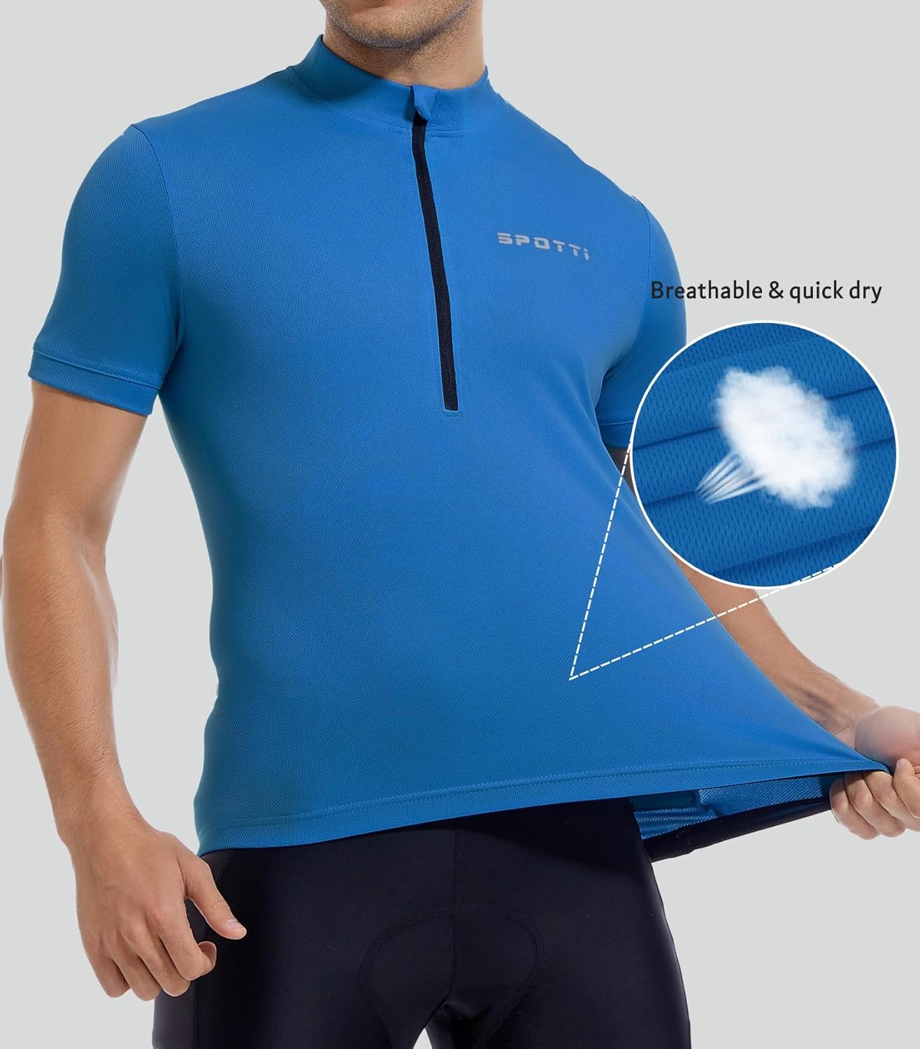 Spotti Men's Cycling Bike Jersey Short Sleeve with 3 Rear Pockets- Moisture Wicking, Breathable, Quick Dry Biking Shirt