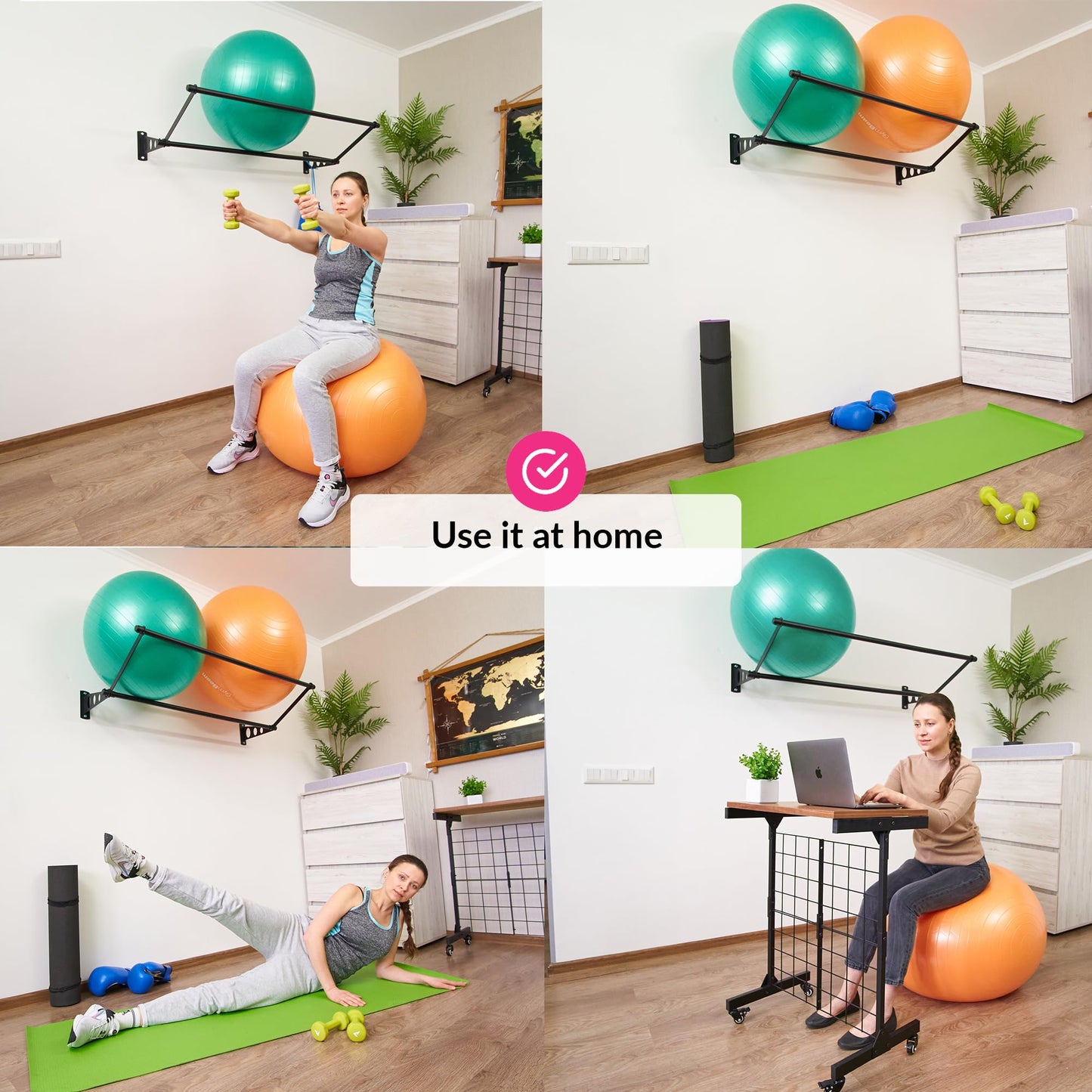 Exercise Ball Holder | Organize Your Space | Wall Mounted Rack | Yoga Stability Ball Holder | Exercise Wall Mount | Fitness Ball Rack | For Gyms, Studios, Home Gyms | Matte Black