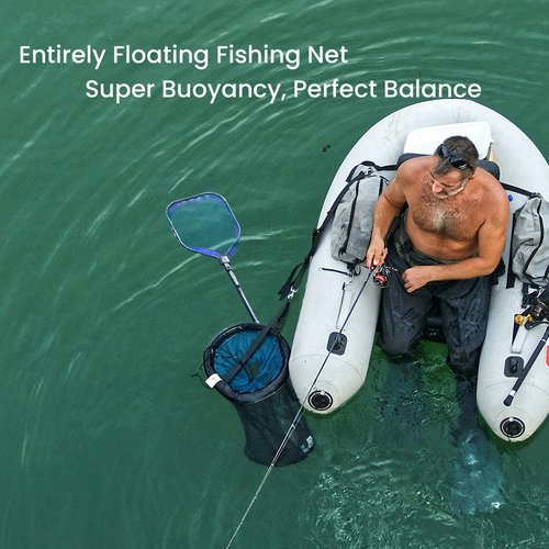 Pristis 12'' Depth Floating Lightweight Fishing Net with Telescopic Pole Handle, 39'' Foldable Extendable Rubber Coat Folding Landing Dip Net for Boat Kayak Fish Catch Release Freshwater Saltwater
