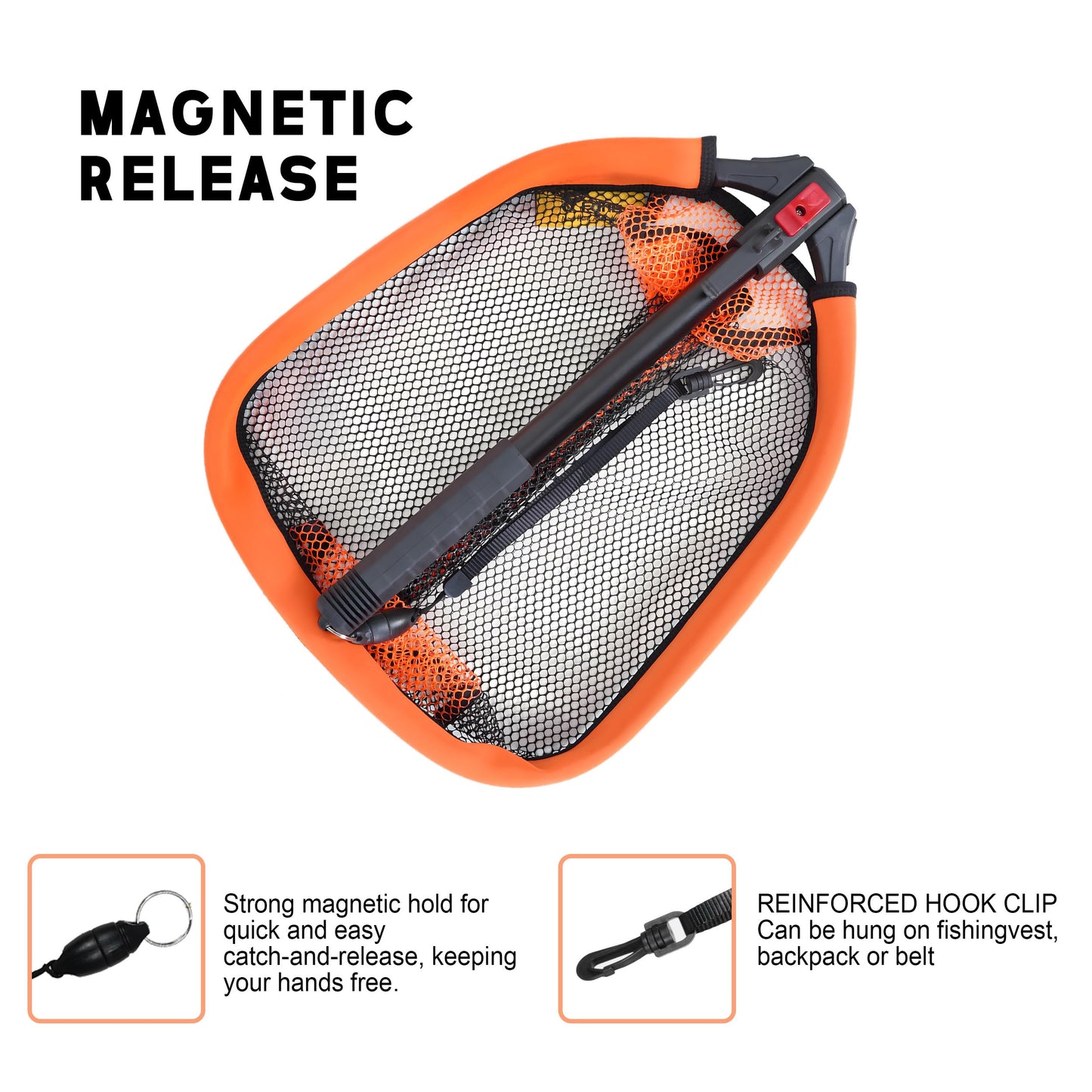 8Fans Extendable Fishing Net, Foldable Floating Landing Net,Non-Slip Hi-vis Grip, Ideal for Kayak Wading Fishing (40"/102cm Full (Telescopic Pole))