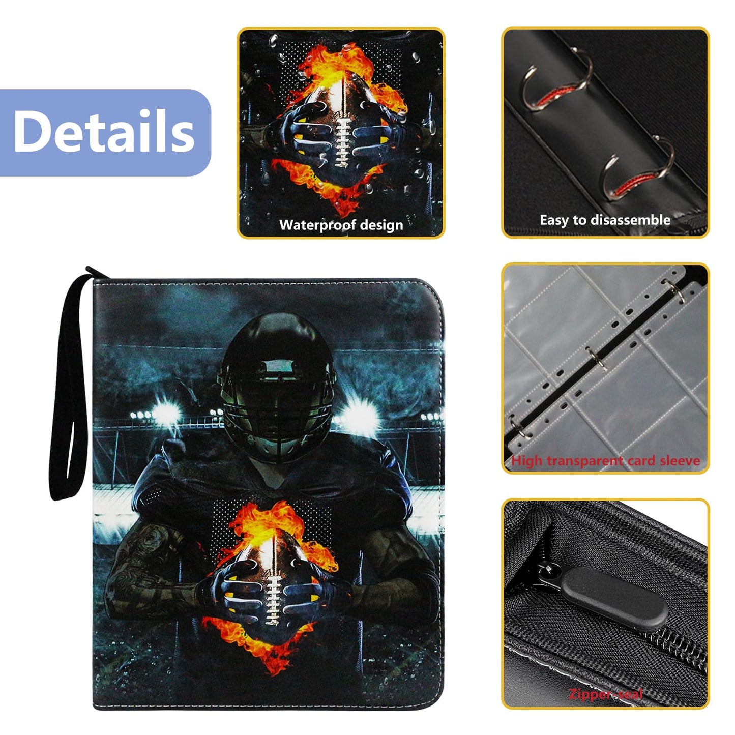 Football Plus 9 Pocket Card Binder - Fits 900 Cards, 50 Removable Sleeves