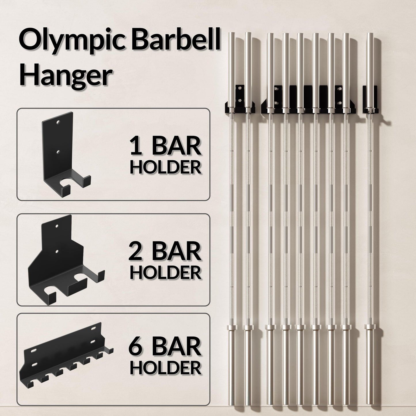Fitvids Wall Mount Vertical Barbell Hanger Olympic Barbell Holder, For 2 Bars