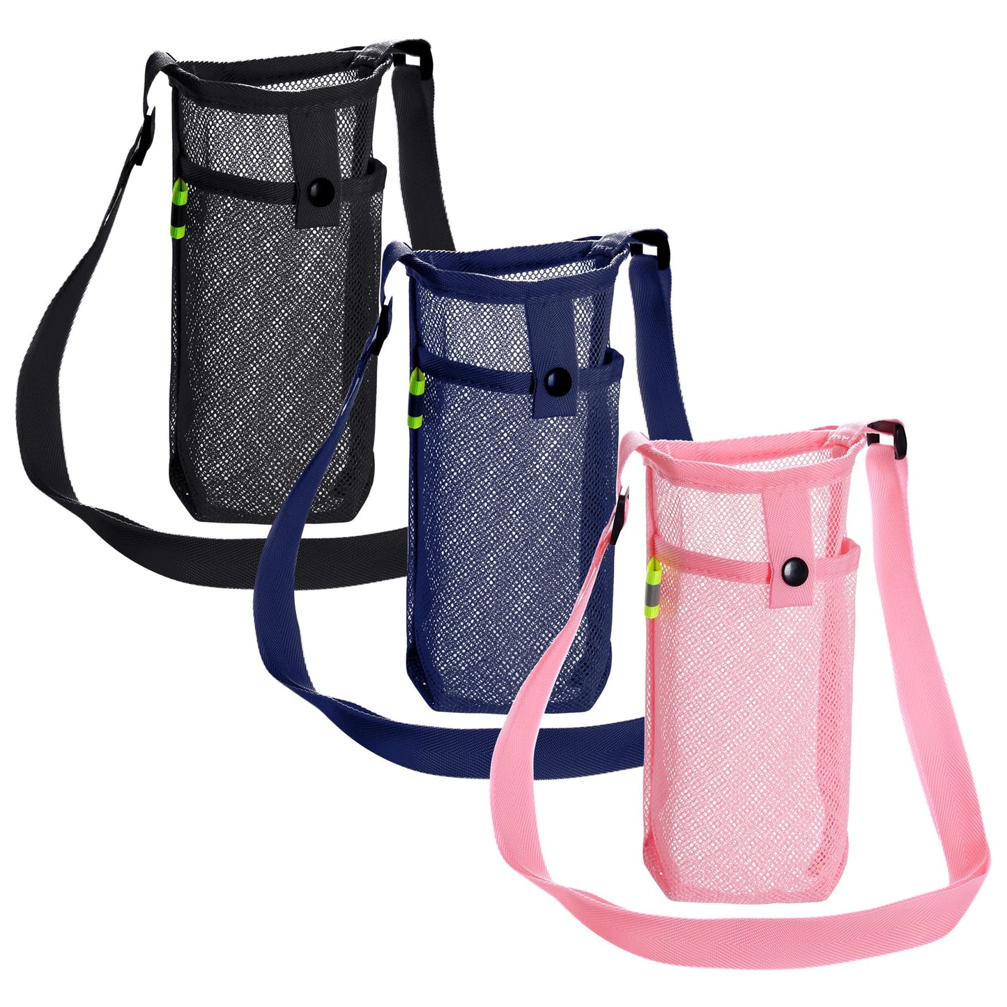 3Pcs Water Bottle Holder with Strap Water Bottle Carrier with Adjustable Shoulder Strap Water Bottle Sling Bag for Outdoor Hiking Camping Walking Travel Water Bottle Sleeve, Black, Dark Blue and Pink