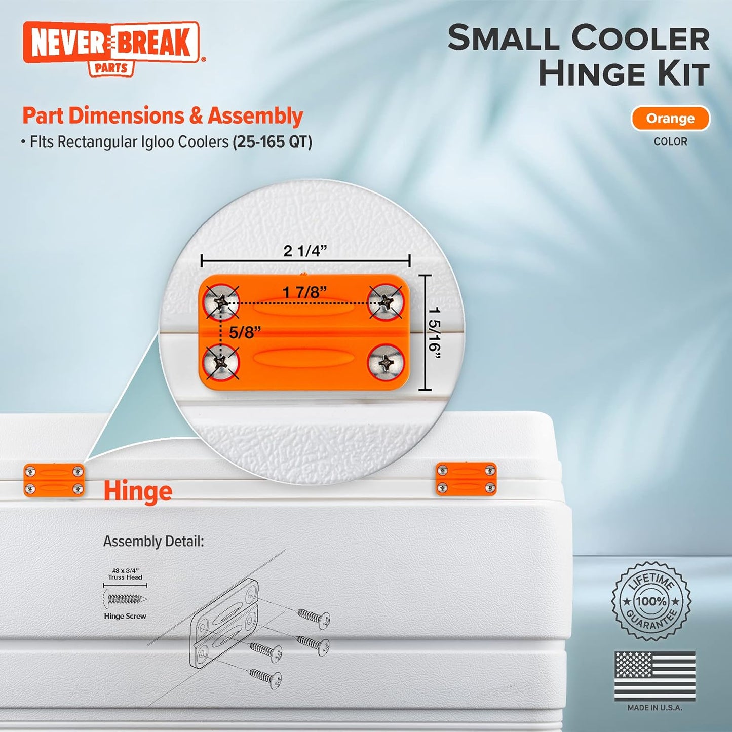 NeverBreak Parts - 2 Pack White Igloo Cooler Hinges Replacement with Screws | High Strength Igloo Cooler Replacement Parts | Igloo Parts kit for ice chests