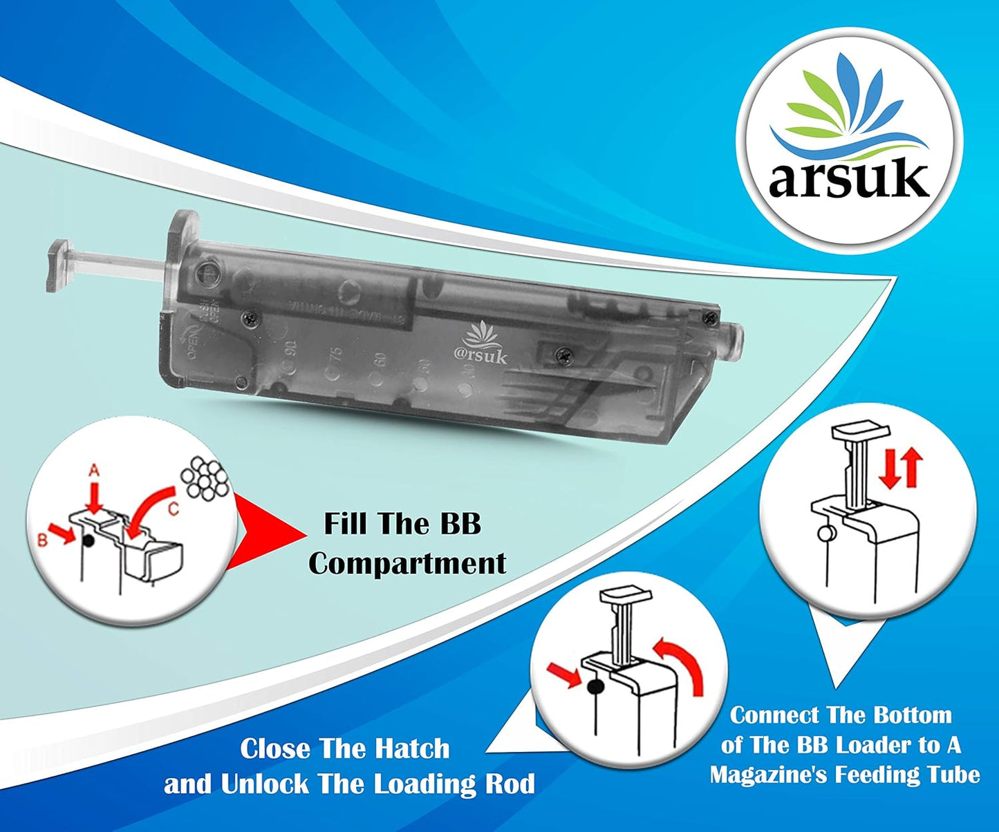 ARSUK Airsoft Fast BB Loader with Adapter – Quick BB Reloading Tool for 90 6mm BB Pellets, Paintball & Airsoft Magazines Speed Loader – Fast & Easy Airsoft Tactical Accessory
