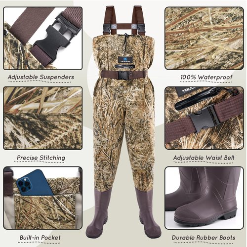Trudave Chest Waders for Kids with Boots, Waterproof Youth Waiters for Children, Lightweight Waders for Fishing & Hunting