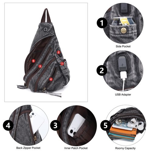 DAVIDNILE Denim Sling Bag Crossbody Backpack Jean Shoulder Bag Casual Daypacks For Men
