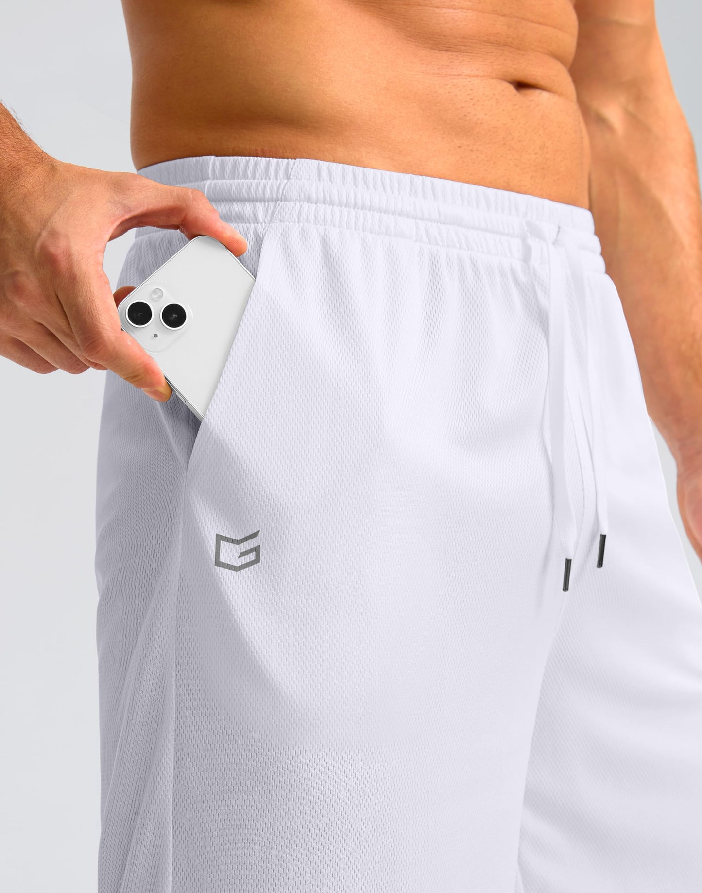 G Gradual Men's Athletic Shorts with Pockets 9" / 11" Long Basketball Shorts Lightweight Quick Dry Gym Workout Shorts for Men(White,4XL)
