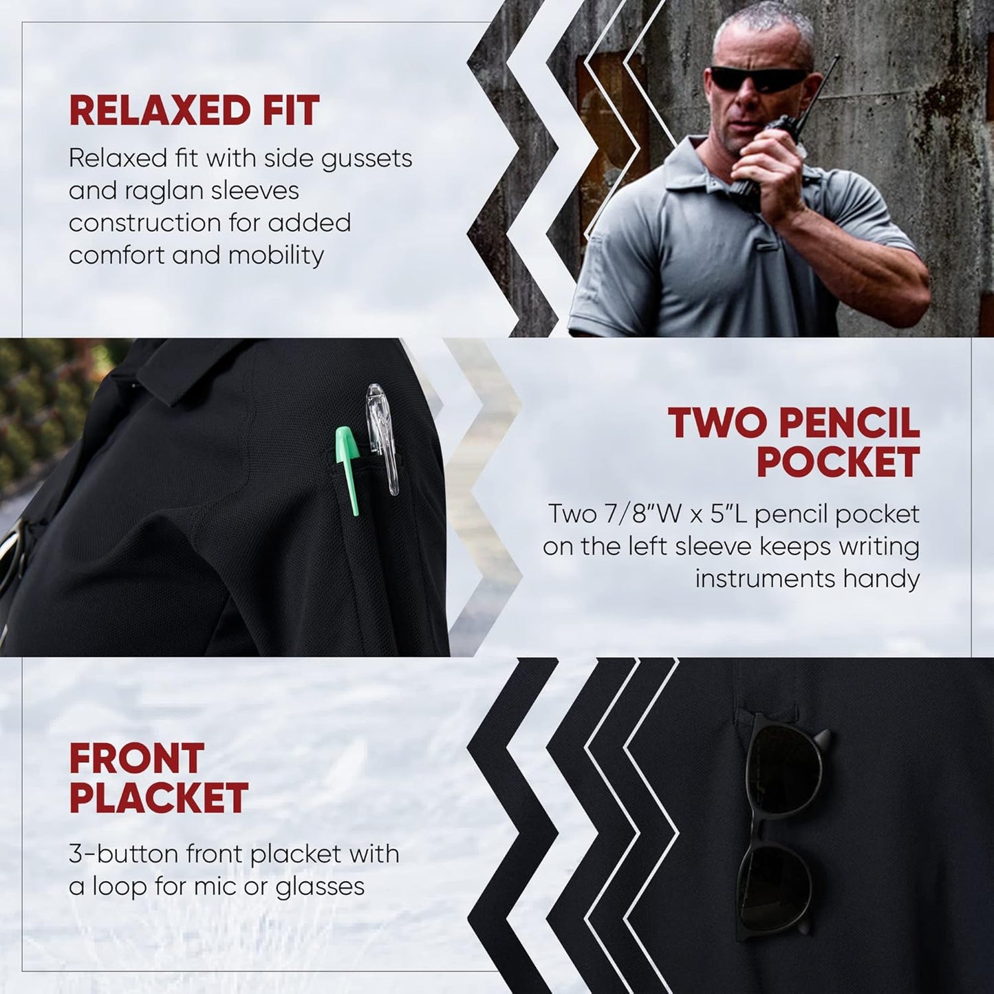 Vertx Tactical Polo Shirt for Men - Short Sleeve, Breathable & Temperature Regulating, Ideal for Police & Security