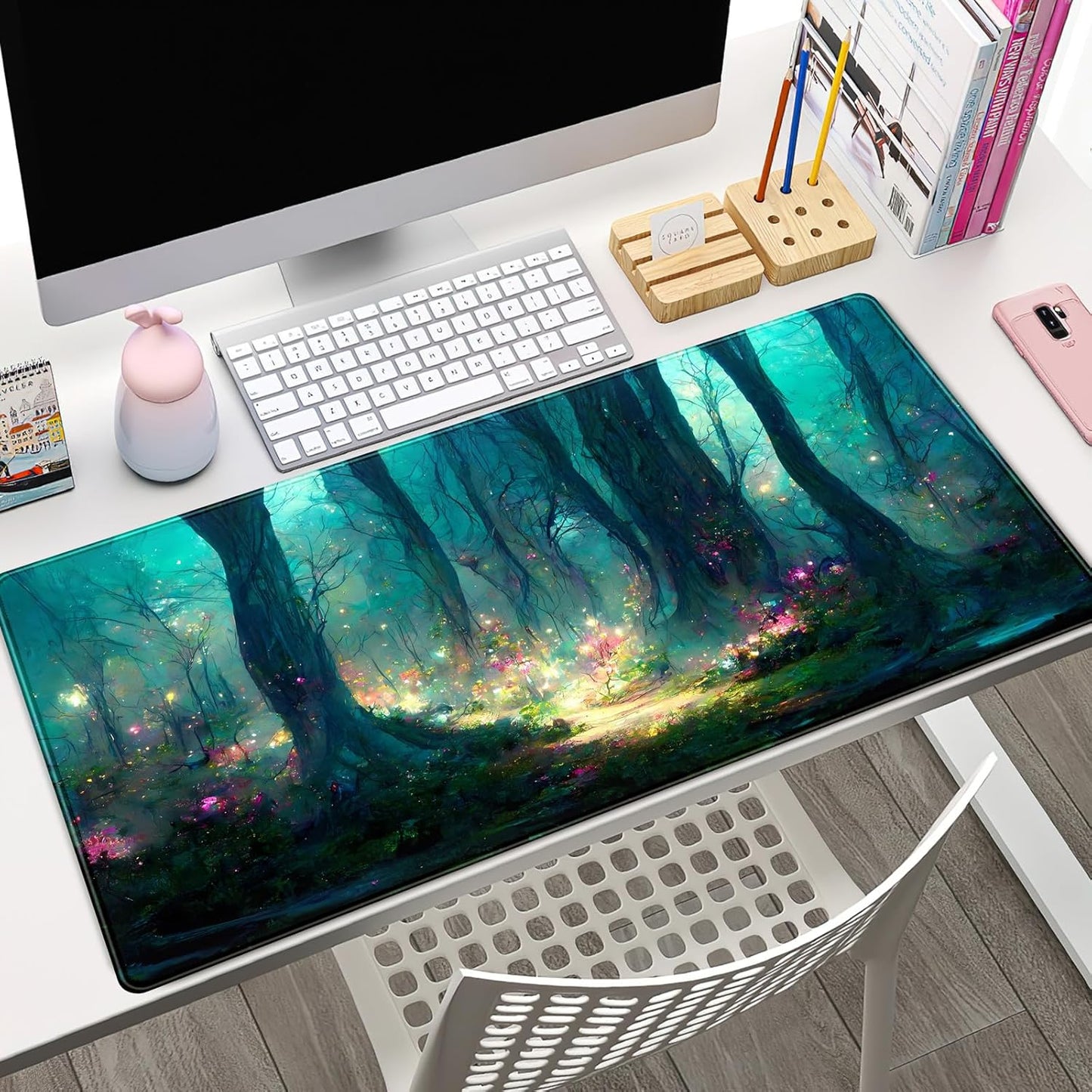 Japanese Desk Mat Riverside Full Moon Desk Pad Black Red Large Mouse Pad Gaming Mousepad Extended XXL Keyboard Pad 31.5 x 15.7 in Laptop Computer Mouse Keyboard Mat for Office Desk Decor