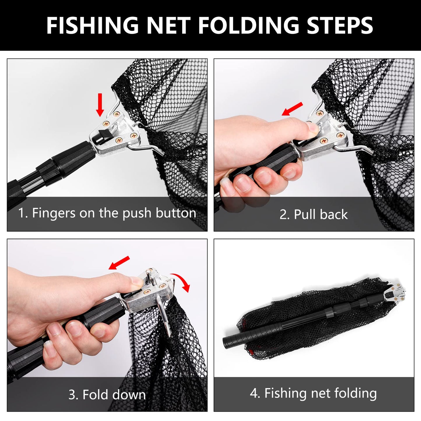 Fishing Landing Net, Fishing Net for Freshwater Saltwater with Long Telescoping Pole Handle Foldable Collapsible Small Fish Net for Kids Men Women Easy Catch Release