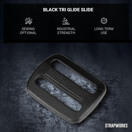 Black Plastic Tri-Glide Slide – for Bag Straps, Rifle Slings, Dog Collars - 1 Inch